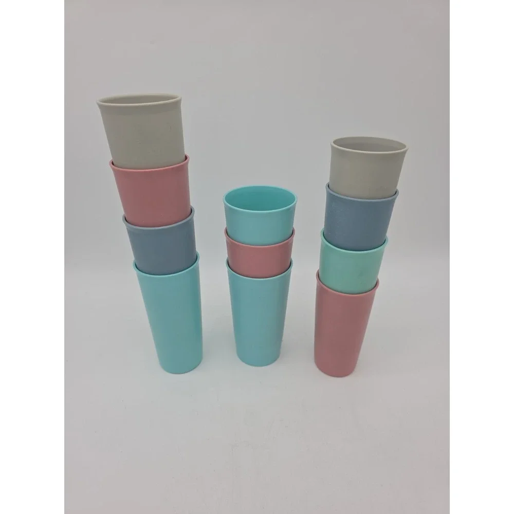 Vintage Tupperware Cups Set Of 11 Country Pastel 3 Sizes Stackable